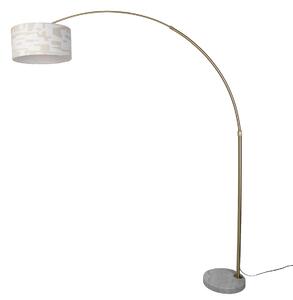 Mosadzná stojaca lampa s bielym a béžovým pruhovaným tienidlom 50 cm - XXL