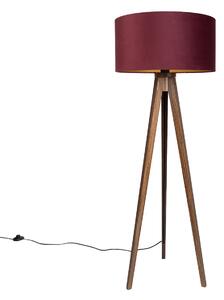 Stojacia lampa orechové drevo trojnožka s červeným tienidlom a zlatým interiérom 50cm - Tripod Classic
