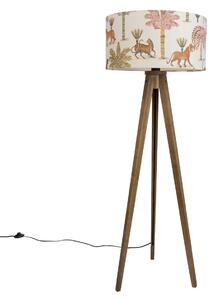 Drevená stojaca lampa s viacfarebným tienidlom so zvieracou potlačou 50 cm - Tripod Classic