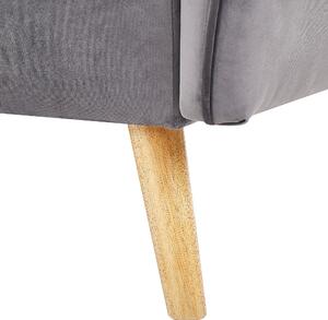 Rozkladacia pohovka sivá zamatovo čalúnená s funkciou spánku dekoratívne gombíky moderný štýl