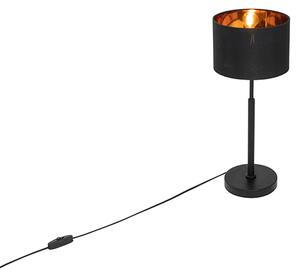 Moderná stolná lampa s textilným tienidlom čierna so zlatom - VT 1