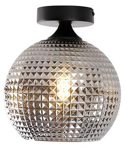 Stropné svietidlo v štýle Art Deco čierne s dymovým sklom - Sphere