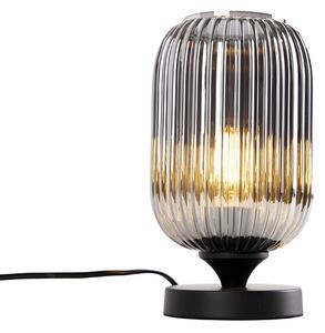 Art Deco stolná lampa čierna s dymovým sklom - Banci