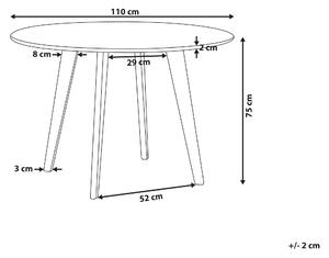 Jedálenský stôl Mramorový efekt, čierne nohy, okrúhle 110 cm stolný kovové nohy z MDF