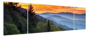 Obraz horskej krajiny pri západe slnka (Obraz 170x50cm)