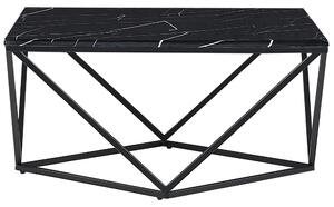 Konferenčný stolík čierny MDF mramorový vzhľad štvorcový 80 x 80 cm s čiernym kovovým rámom moderný pôvabný rozkladací stolík obývačka salónny nábytok