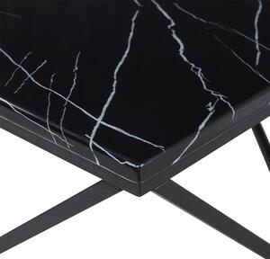 Konferenčný stolík čierny MDF mramorový vzhľad štvorcový 80 x 80 cm s čiernym kovovým rámom moderný pôvabný rozkladací stolík obývačka salónny nábytok
