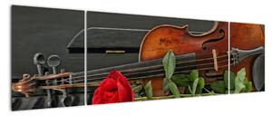 Obraz husle a ruže na klavíri (Obraz 170x50cm)