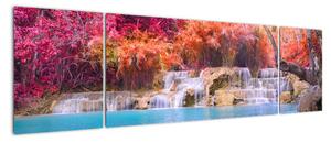 Obraz vodopádu a farebné prírody (Obraz 170x50cm)