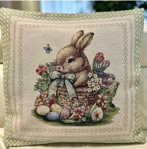 Veľkonočná gobelínová obliečka na vankúš Veľkonočný zajačik 42x42 cm Farba Viacfarebná Rozmery 42x42 cm