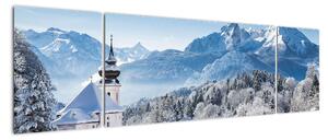 Kostol v horách - obraz zimnej krajiny (Obraz 170x50cm)