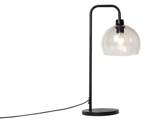 Moderná stolová lampa čierna s dymovým tienidlom - Maly