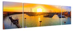 Obraz prístavu pri zapadajúcom slnku (Obraz 170x50cm)