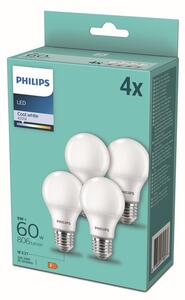 Philips 8718699718077 LED žiarovka E27 8W/60W 806lm A60 4000K 4-set