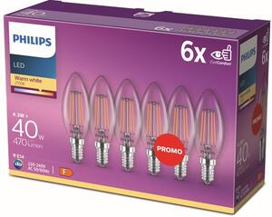 Philips 8718696775035 LED žiarovka classic E14 4,3W/40W 470lm B35 2700K 6-set