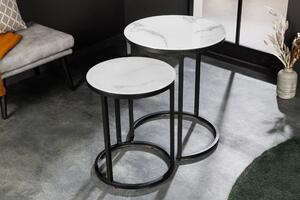 Stolík ELEGANCE 50-60cm okrúhly sada 2 vzhľad mramoru biely čierny rám