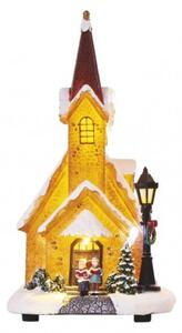 DCLW12 EMOS Vintage LED zasnežený vianočný kostol, 26 cm, 3× AA, teplá biela