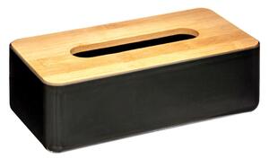 Box na vreckovky Natureo Black, 26x9x13 cm, čierna/s drevenými prvkami