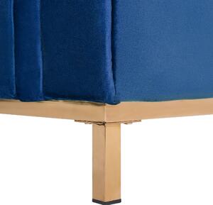 Taburet modrý čalúnený zamatový podnožka obdĺžniková moderná elegantná