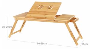 Stolík pod notebook bambusový, odvetrávanie, úložný šuplík, šírka 89 cm