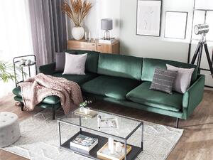 Pohovka zelená zamatová Rohová 4-miestna moderné do obývacej izby na pravú stranu