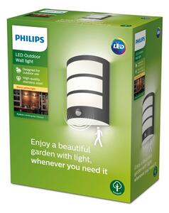 Philips 8719514417632 Python vonkajšie nástenné svietidlo so senzorom LED 6W/450lm 2700K IP44 antracit