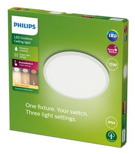 Philips 8719514417953 SuperSlim vonkajšie stropné svietidlo LED 15W/1300lm 2700K IP54 biela SceneSwitch