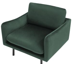 Kreslo Zelené zamatové na čiernych nohách - minimalistický retro obývacia izba