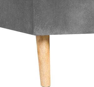 Rohová rozkladacia pohovka s 3 vankúšmi sivé zamatové čalúnené nohy zo svetlého dreva so sklápacím operadlom pre 4 osoby