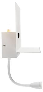 Moderná nástenná lampa biela s USB a flexibilným ramenom - Flero