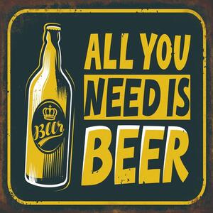Ceduľa All You Need Is Beer 30x30 cm Plechová tabuľa