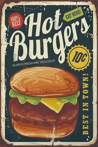 Ceduľa Hot Burgers 30cm x 20cm Plechová tabuľa