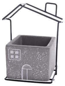 Betónový obal na kvetináč House sivá, 11 x 14 x 8,7 cm