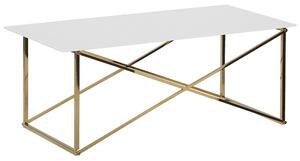 Konferenčný stolík biela doska zlaté nohy tvrdené sklo nohy z nehrdzavejúcej ocele 100 x 50 cm glamour