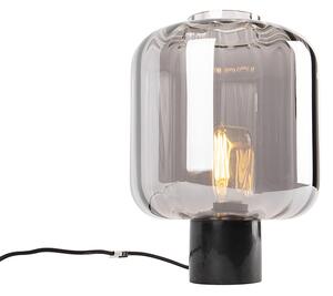 Dizajnová stolná lampa čierna s dymovým sklom - Qara