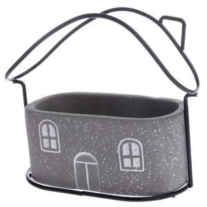 Betónový obal na kvetináč House sivá, 18 x 14,5 x 9 cm
