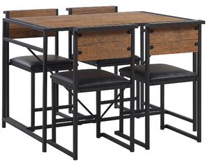 Jedálenská súprava Tmavé drevo čierne kovovéNohy Obdĺžnikový stôl 110 x 70 cm 4 Stolička Cushioned sedadlá Moderná Priemyselná