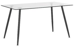Jedálenský stôl priehľadný čierna oceľ sklenená vrchná doska 140 x 80 cm obdĺžnikový tvar pre 4 osoby moderný štýl kuchyňa jedáleň