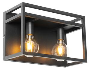 Priemyselná nástenná lampa čierna s poličkou 2-svetlo - Cage Rack