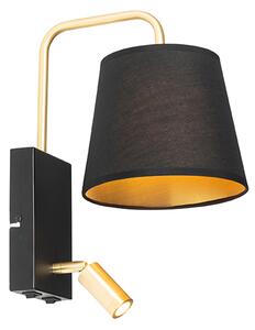 Moderná nástenná lampa čierna a zlatá s lampou na čítanie - Renier