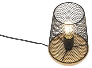 Dizajnová stolná lampa čierna s drevom - Bosk