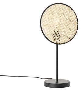 Rustikálna stolná lampa čierna s ratanom 25 cm - Kata