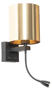 Nástenná lampa čierna s flexibilným ramenom a zlatým tienidlom 15 cm - Brescia