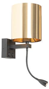 Nástenná lampa čierna s flexibilným ramenom a zlatým tienidlom 15 cm - Brescia