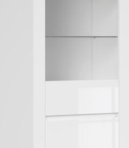 VITRÍNA, biela s vysokým leskom, biela, dub wotan, 68/203,5/42 cm - Sklenené vitríny, Online Only