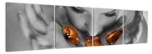Obraz - oranžové kamene v dlani (Obraz 160x40cm)