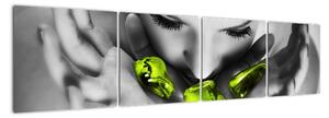 Moderný obraz - zelené kamene v dlani (Obraz 160x40cm)