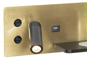 Sada 2 nástenných svietidiel čierna so zlatou vrátane LED s USB a indukčnou nabíjačkou - Riza
