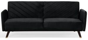 Rozkladacia pohovka čierna zamatová látková moderná obývacia izba 3 -miestna drevené nohy