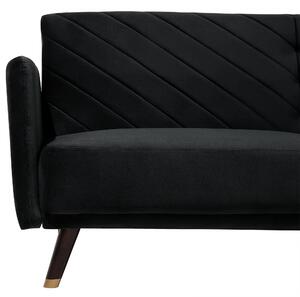 Rozkladacia pohovka čierna zamatová látková moderná obývacia izba 3 -miestna drevené nohy